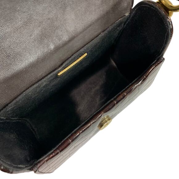 Sondra Roberts Faux Croc Embossed Brown Hardshell Purse Shoulderbag - Picture 6 of 7